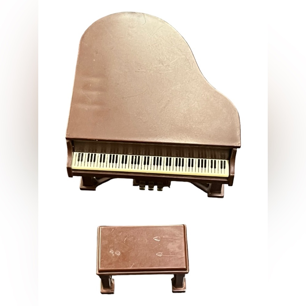 Vintage 1977 Fisher Price Dollhouse Furniture Grand Piano & Bench Brown